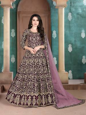 Purple embroidered faux georgette anarkali suit 1