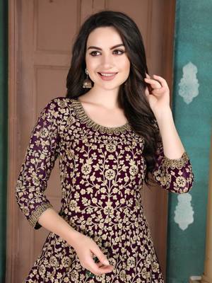 Purple embroidered faux georgette anarkali suit 2
