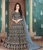 Navy blue embroidered faux georgette semi stitched anarkali suit