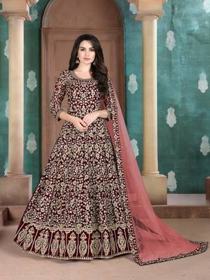 Maroon embroidered faux georgette anarkali suit 1