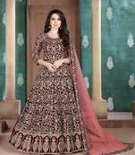 Maroon embroidered faux georgette semi stitched anarkali suit