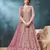 Pink embroidered net semi stitched anarkali suit