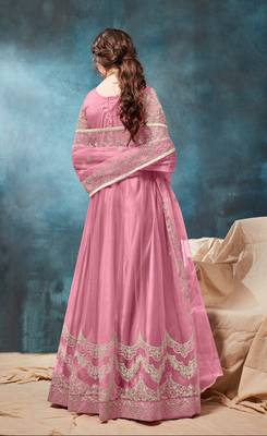 Pink embroidered net anarkali suit 2