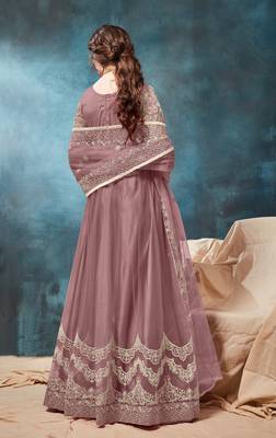 Light brown embroidered net anarkali suit 2