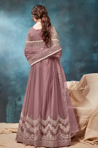 Light brown embroidered net anarkali suit