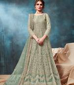 Light green embroidered net semi stitched anarkali suit