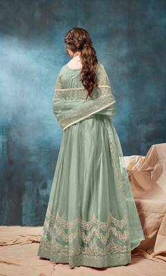 Light green embroidered net anarkali suit 2