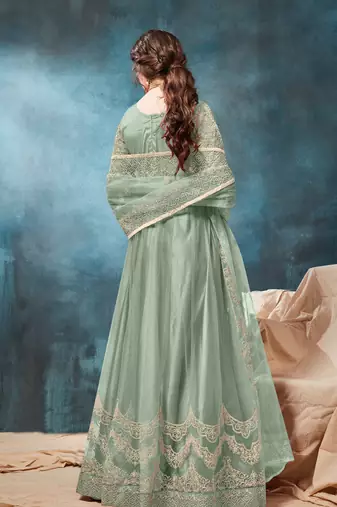 Light green embroidered net anarkali suit