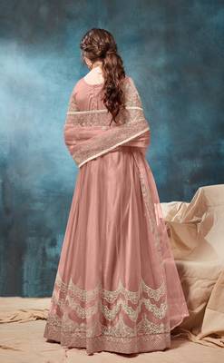 Peach embroidered net anarkali suit 2