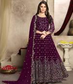Purple embroidered faux georgette semi stitched anarkali suit