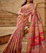Pink Banarasi silk blend Zari Weaving Border And Rich Pallu Saree With Blouse For Women