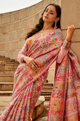 Pink Banarasi silk blend Zari Weaving Border And Rich Pallu Saree With Blouse For Women 3