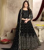 Black embroidered faux georgette semi stitched anarkali suit