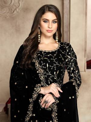 Black embroidered faux georgette semi stitched anarkali suit 2