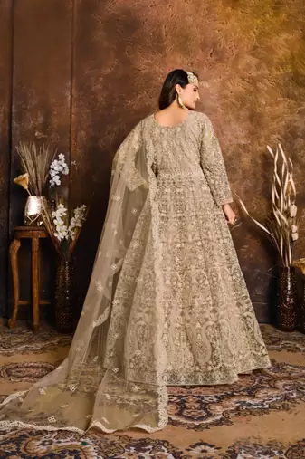 Mehendi embroidered net anarkali suit