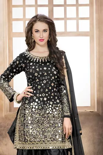 Black Embroidered Tapeta Silk Punjabi Salwar Suit