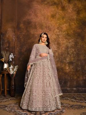 Purple embroidered net anarkali suit 1