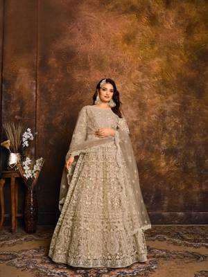 Mehendi embroidered net anarkali suit 2