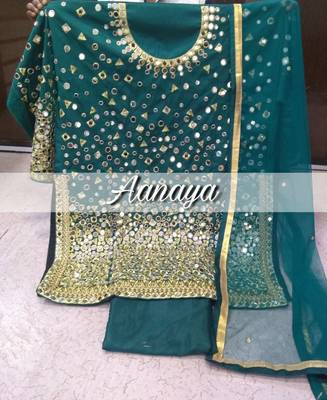 Teal embroidered tapeta silk semi stitched salwar suit 3