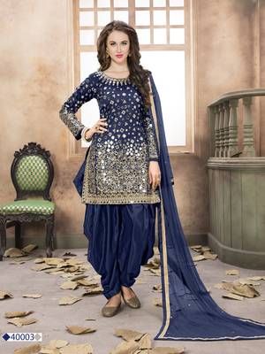 Navy blue embroidered tapeta silk salwar suit 1