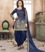 Navy blue embroidered tapeta silk semi stitched salwar suit