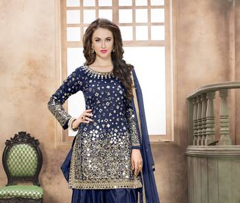 Navy blue embroidered tapeta silk salwar suit 2