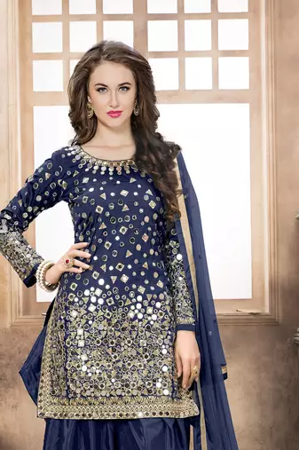 Navy blue embroidered tapeta silk salwar suit