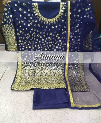 Navy blue embroidered tapeta silk salwar suit 3