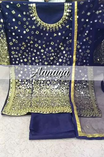 Navy blue embroidered tapeta silk salwar suit