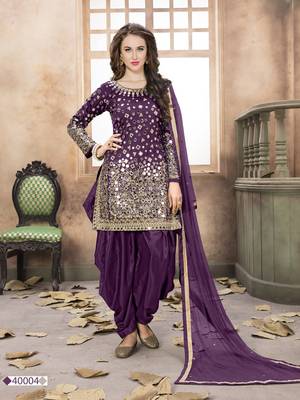 Purple Embroidered Tapeta Silk Punjabi Salwar Suit 1