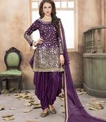 Purple Embroidered Tapeta Silk Punjabi Salwar Suit