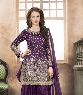 Purple Embroidered Tapeta Silk Punjabi Salwar Suit 2