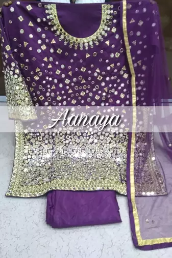 Purple Embroidered Tapeta Silk Punjabi Salwar Suit