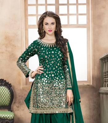 Dark green embroidered tapeta silk semi stitched salwar suit 2