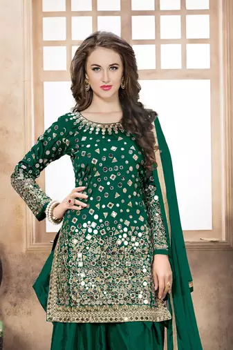 Dark green embroidered tapeta silk semi stitched salwar suit