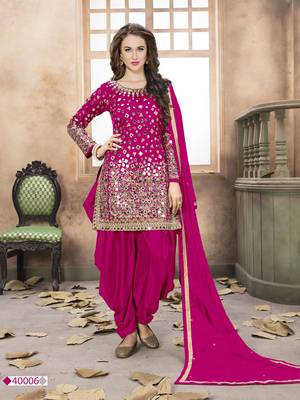 Pink embroidered tapeta silk semi stitched salwar suit 1