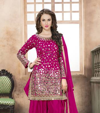Pink embroidered tapeta silk semi stitched salwar suit 2
