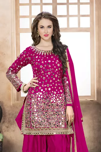 Pink embroidered tapeta silk semi stitched salwar suit