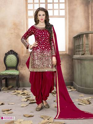 Red embroidered tapeta silk semi stitched salwar suit 1