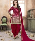 Red embroidered tapeta silk semi stitched salwar suit