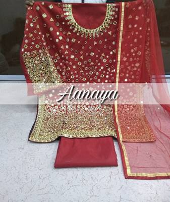 Red embroidered tapeta silk semi stitched salwar suit 3