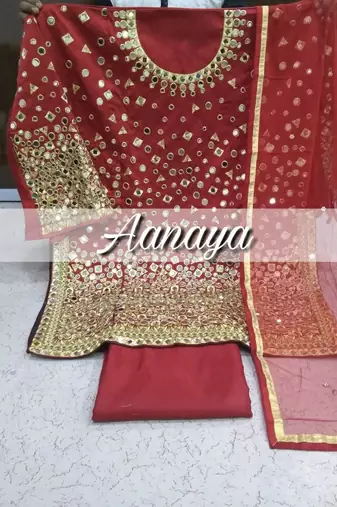 Red embroidered tapeta silk semi stitched salwar suit