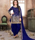Blue embroidered tapeta silk semi stitched salwar suit