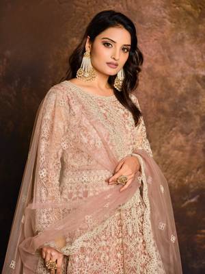 Peach embroidered net anarkali suit 3