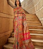 Green Banarasi silk blend Zari Weaving Border And Rich Pallu Saree With Blouse For Women