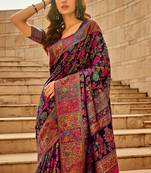 Blue Banarasi silk blend Zari Weaving Border And Rich Pallu Saree With Blouse For Women