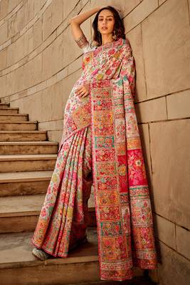 Off White Banarasi silk blend Zari Weaving Border And Rich Pallu Saree With Blouse For Women 1