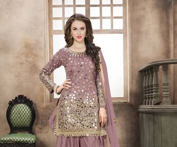 Peach embroidered tapeta silk semi stitched salwar suit 2