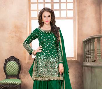 Green embroidered tapeta silk semi stitched salwar suit 2