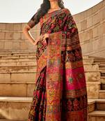 Black Banarasi silk blend Zari Weaving Border And Rich Pallu Saree With Blouse For Women